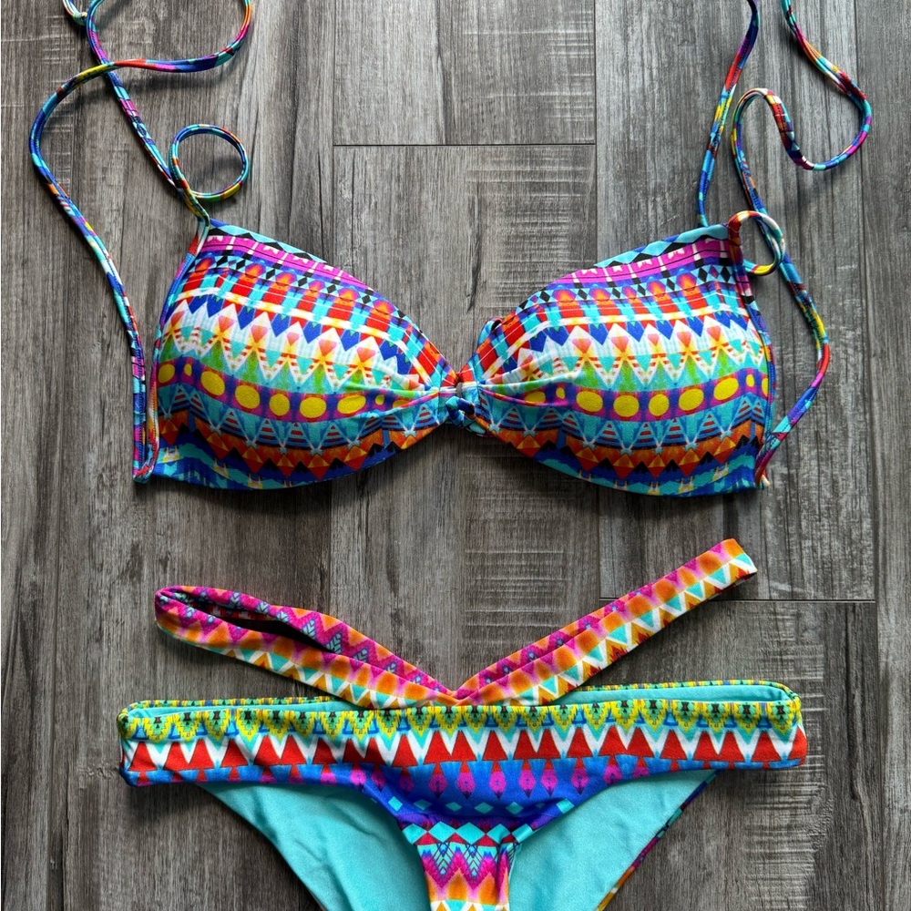 Luli Fama Multicolor Geometric Bikini - Size Small